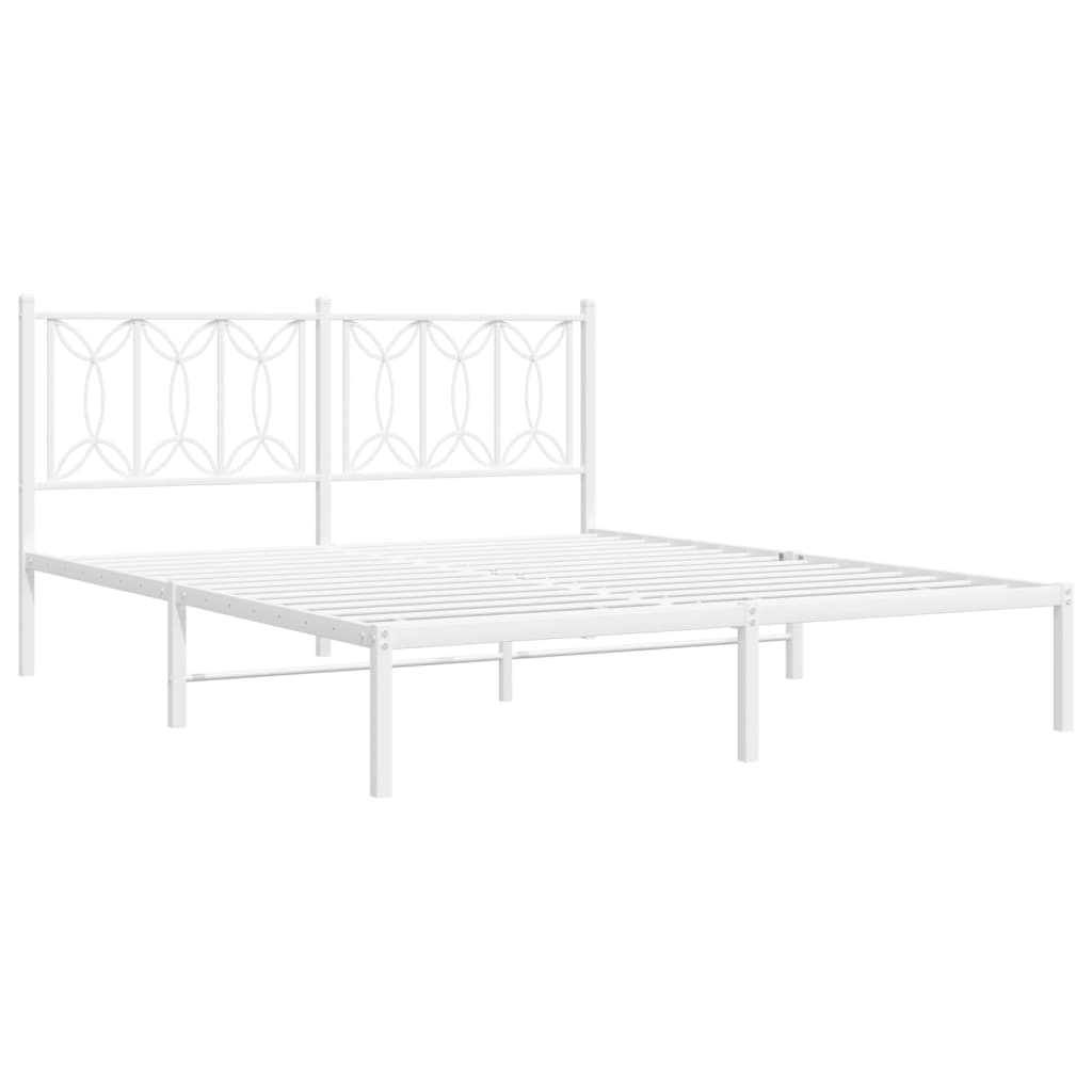 Metal Bed Frame without Mattress with Headboard White 59.1"x78.7