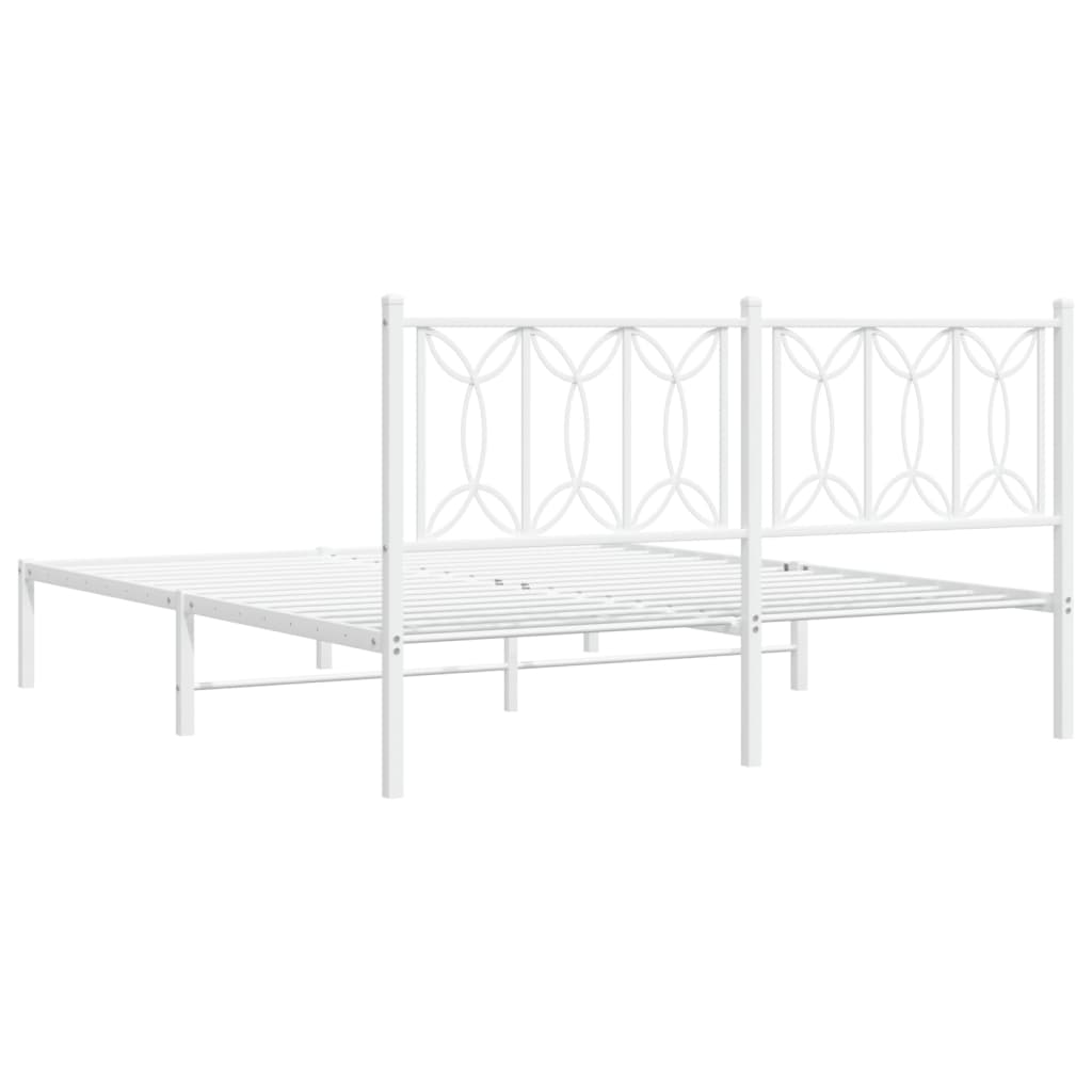 Metal Bed Frame without Mattress with Headboard White 59.1"x78.7