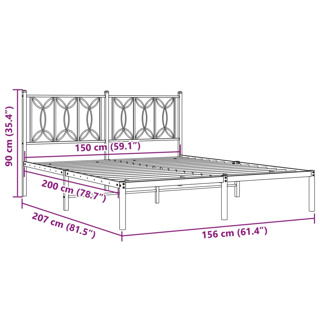 Metal Bed Frame without Mattress with Headboard White 59.1"x78.7