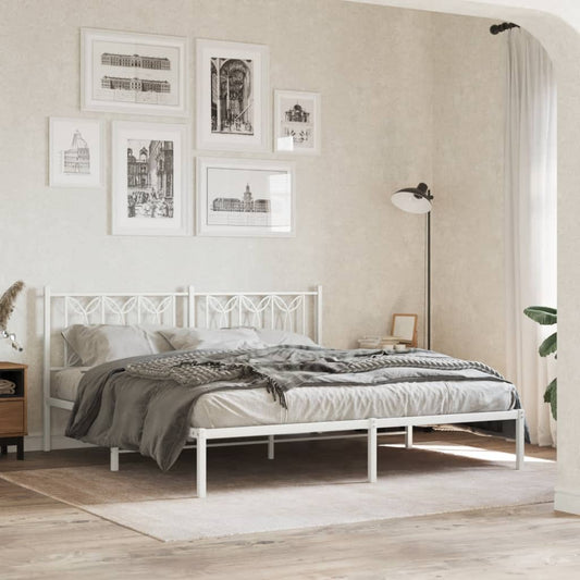Metal Bed Frame without Mattress with Headboard White 183x213cm