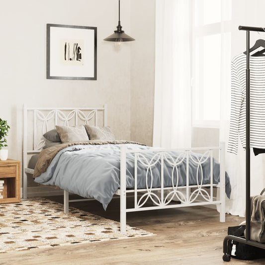 Metal Bed Frame without Mattress with Footboard White 80x200cm
