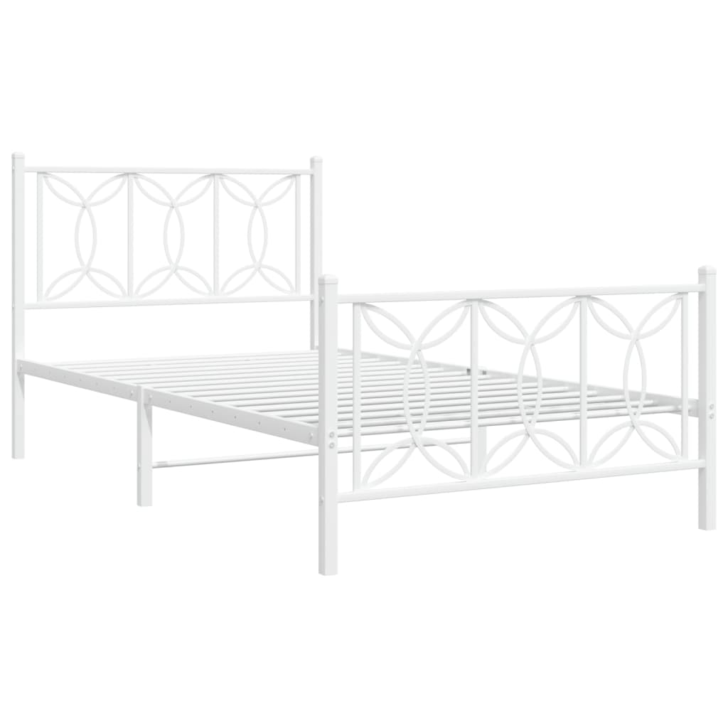 Metal Bed Frame without Mattress with Footboard White 100x200cm