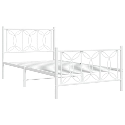 Metal Bed Frame without Mattress with Footboard White 100x200cm