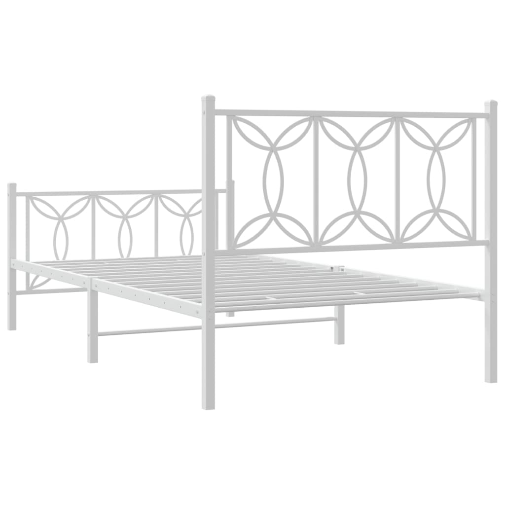 Metal Bed Frame without Mattress with Footboard White 100x200cm