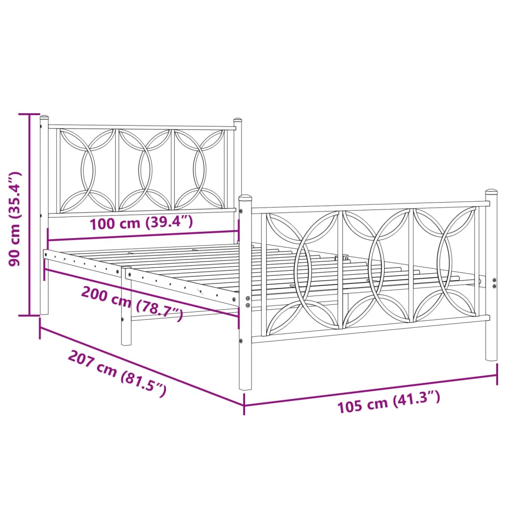 Metal Bed Frame without Mattress with Footboard White 100x200cm