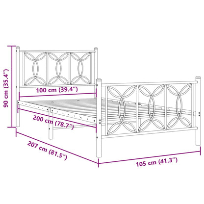 Metal Bed Frame without Mattress with Footboard White 100x200cm