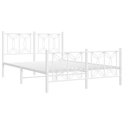 Metal Bed Frame without Mattress with Footboard White 135x190cm