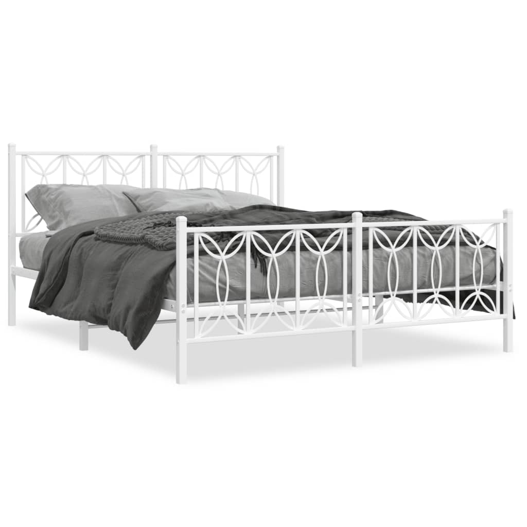 Metal Bed Frame without Mattress with Footboard White 59.1"x78.7