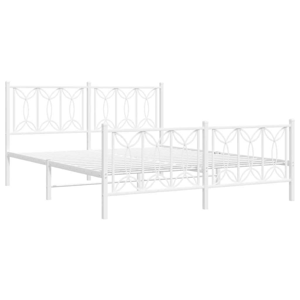 Metal Bed Frame without Mattress with Footboard White 59.1"x78.7