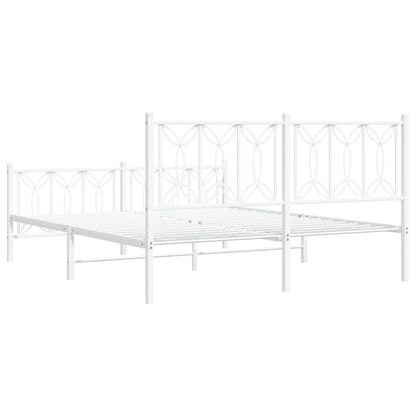 Metal Bed Frame without Mattress with Footboard White 59.1"x78.7