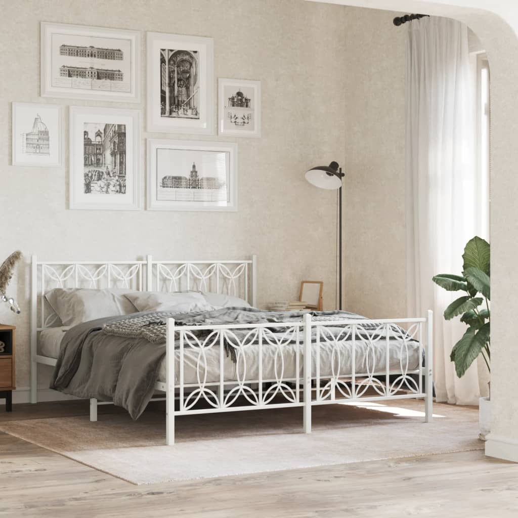 Metal Bed Frame without Mattress with Footboard White 59.1"x78.7