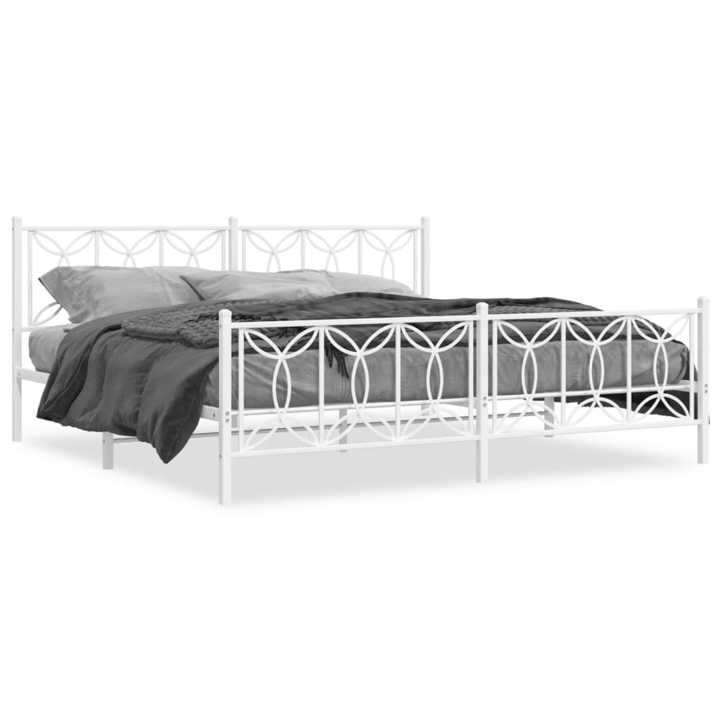 Metal Bed Frame without Mattress with Footboard White 76"x79.9"