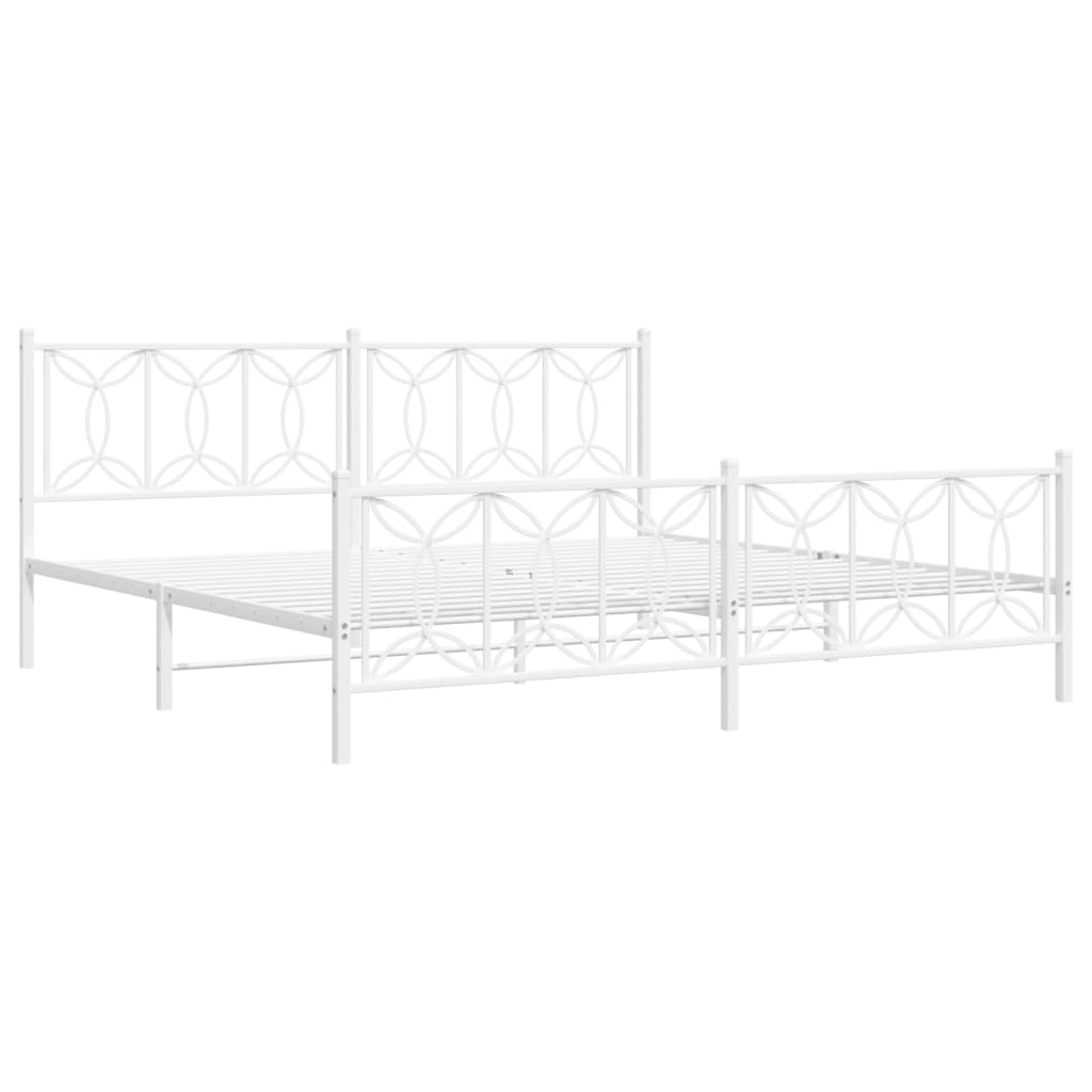 Metal Bed Frame without Mattress with Footboard White 76"x79.9"