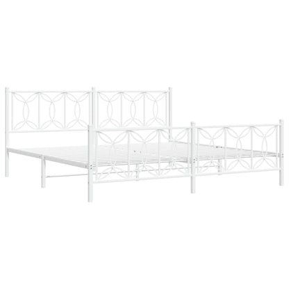 Metal Bed Frame without Mattress with Footboard White 76"x79.9"