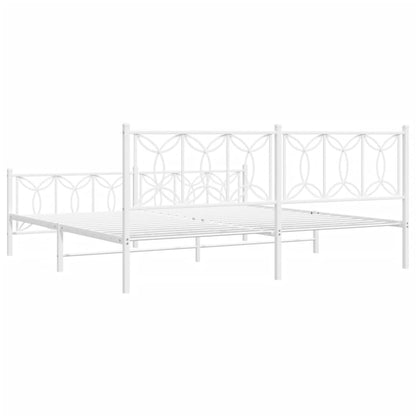 Metal Bed Frame without Mattress with Footboard White 76"x79.9"