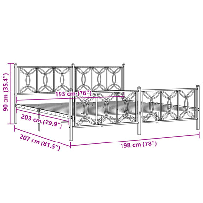 Metal Bed Frame without Mattress with Footboard White 76"x79.9"