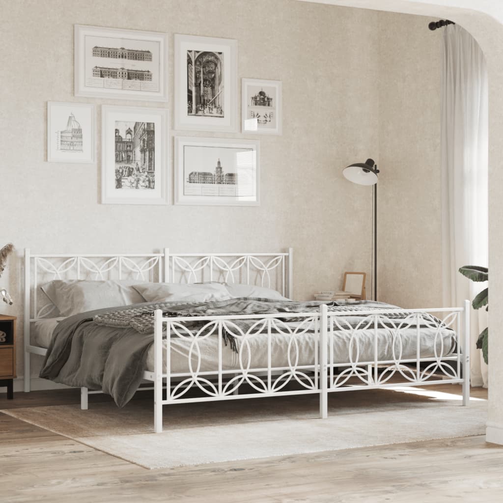 Metal Bed Frame without Mattress with Footboard White 76"x79.9"