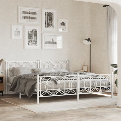 Metal Bed Frame without Mattress with Footboard White 76"x79.9"