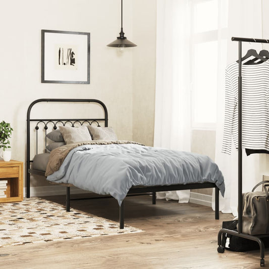 Metal Bed Frame without Mattress with Headboard Black 90x200cm