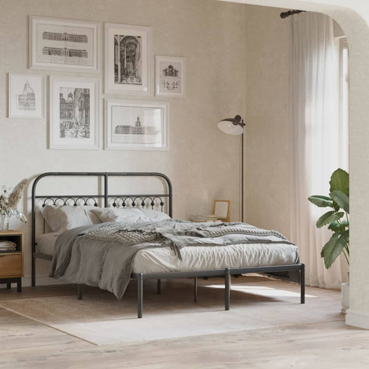 Metal Bed Frame without Mattress with Headboard Black 140x200cm