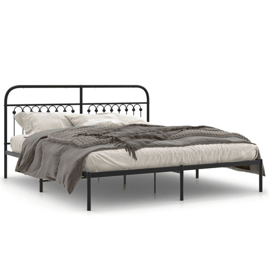 Metal Bed Frame without Mattress with Headboard Black 183x213cm