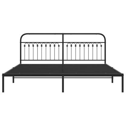 Metal Bed Frame without Mattress with Headboard Black 193x203cm