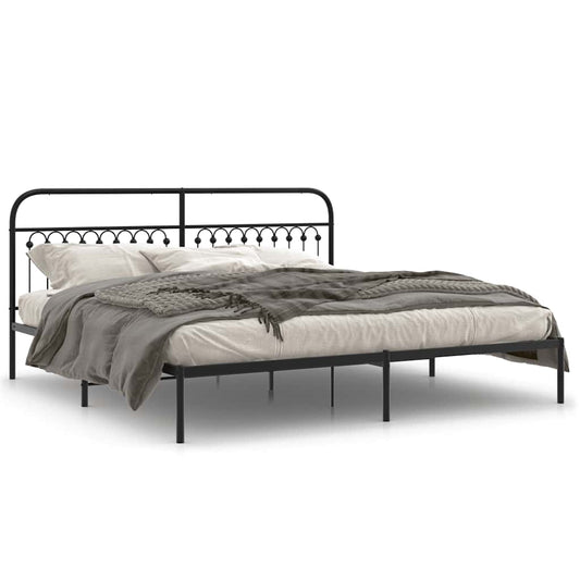 Metal Bed Frame without Mattress with Headboard Black 200x200cm