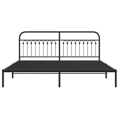 Metal Bed Frame without Mattress with Headboard Black 200x200cm