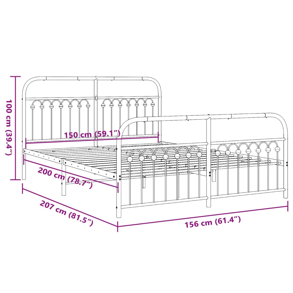Metal Bed Frame without Mattress with Footboard Black 59.1"x78.7