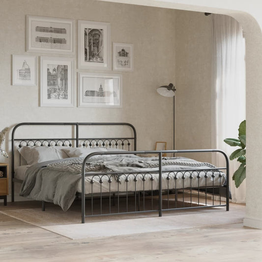Metal Bed Frame without Mattress with Footboard Black 183x213cm