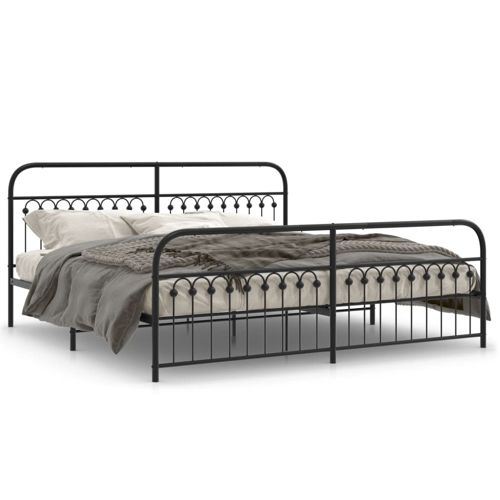Metal Bed Frame without Mattress with Footboard Black 76"x79.9