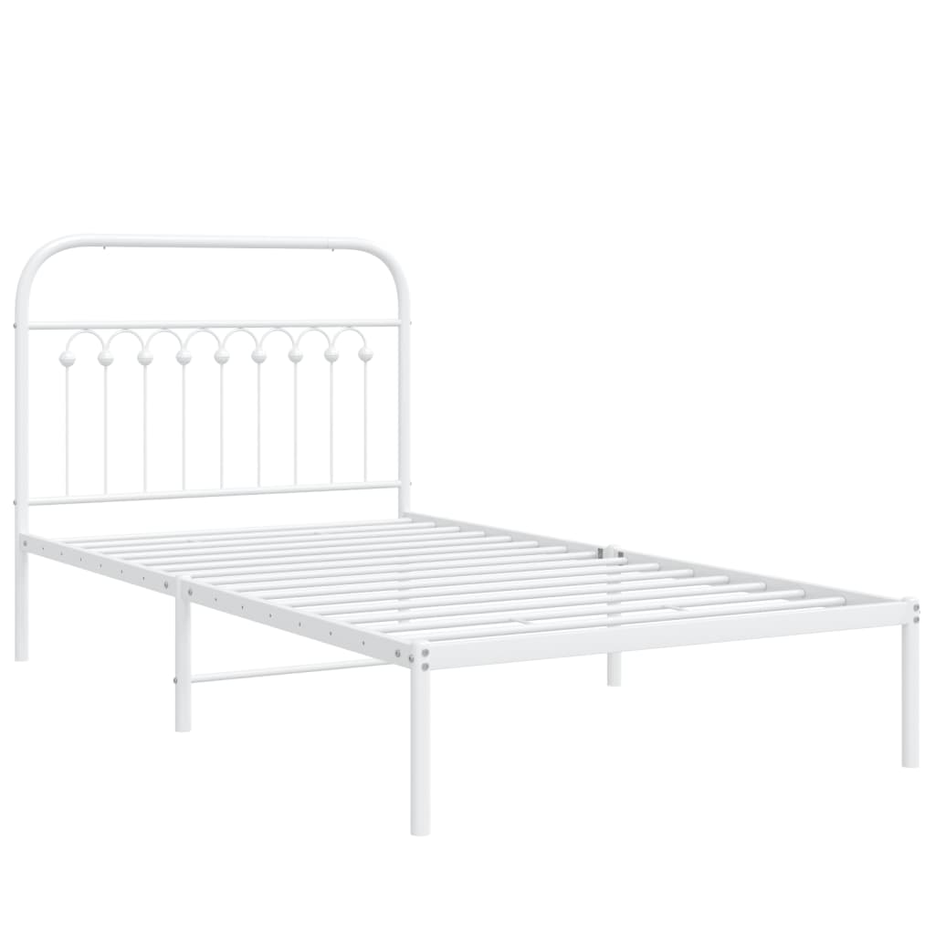 vidaXL Bed Frame White Steel 39.4 x 78.7 in Bed Frame Rectangular
