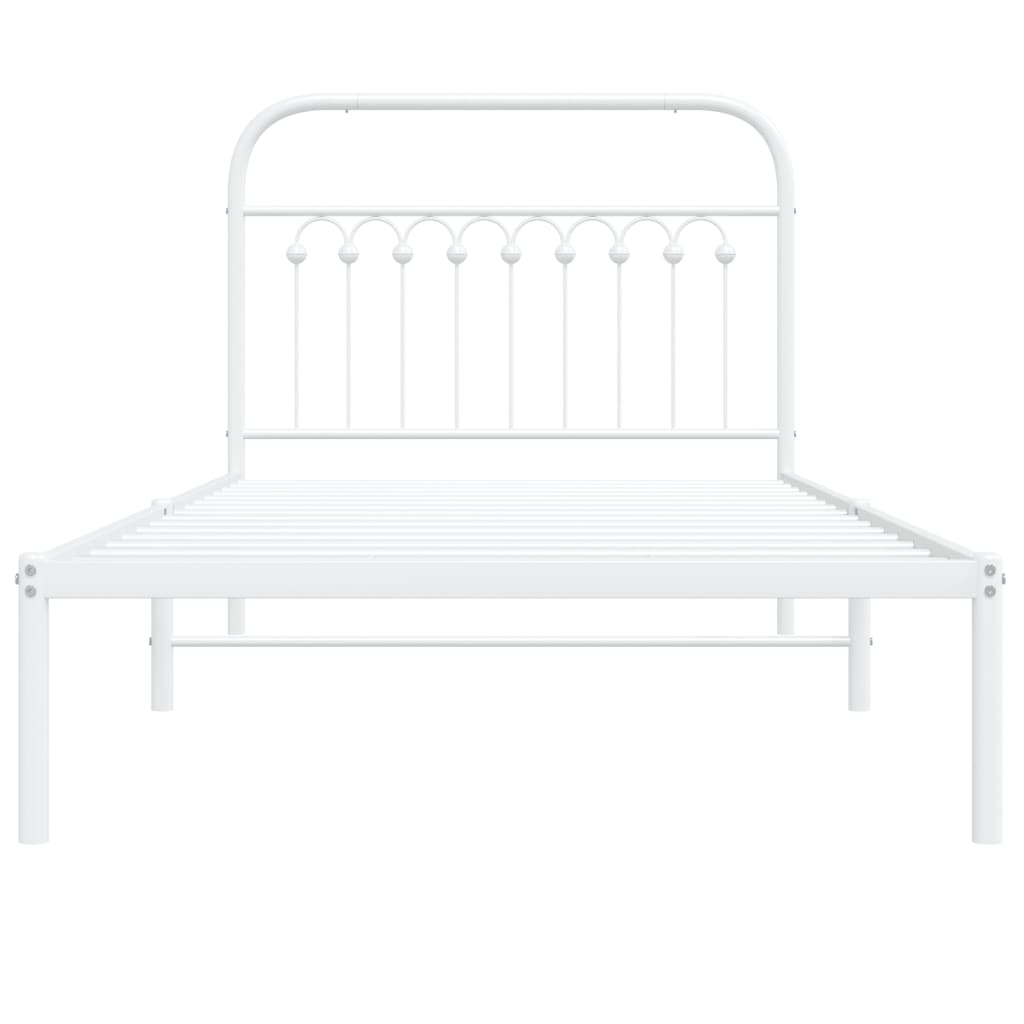 vidaXL Bed Frame White Steel 39.4 x 78.7 in Bed Frame Rectangular