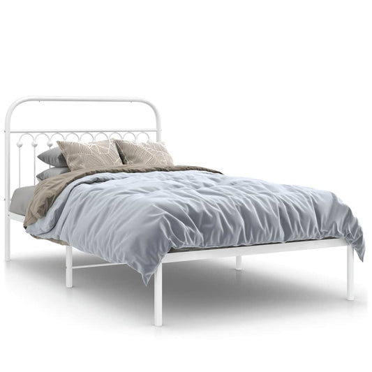 Metal Bed Frame without Mattress with Headboard White 107x203cm