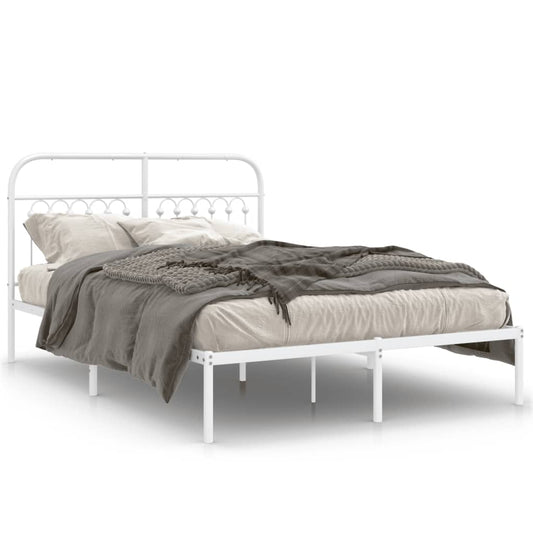 Metal Bed Frame without Mattress with Headboard White 140x190cm