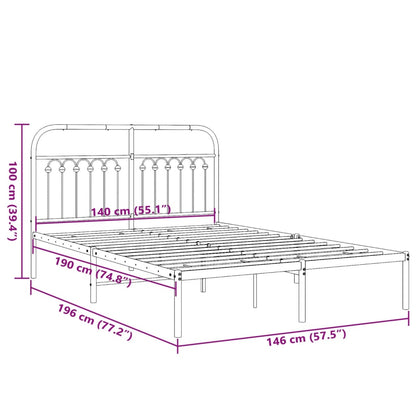 Metal Bed Frame without Mattress with Headboard White 140x190cm