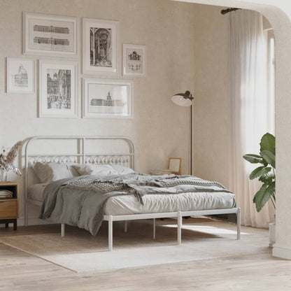 Metal Bed Frame without Mattress with Headboard White 140x200cm
