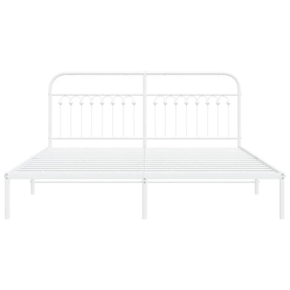 Metal Bed Frame without Mattress with Headboard White 183x203cm