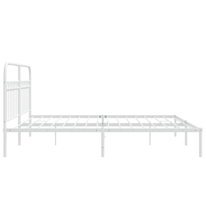 Metal Bed Frame without Mattress with Headboard White 183x203cm