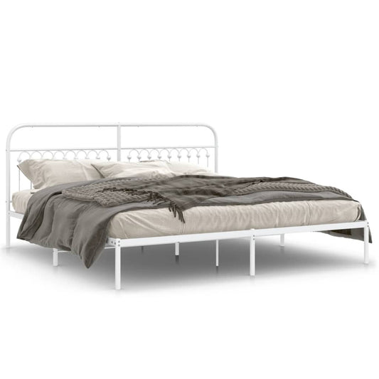 Metal Bed Frame without Mattress with Headboard White 193x203cm