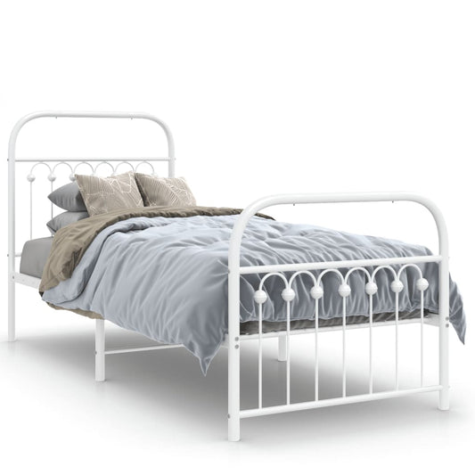 Metal Bed Frame without Mattress with Footboard White 75x190cm