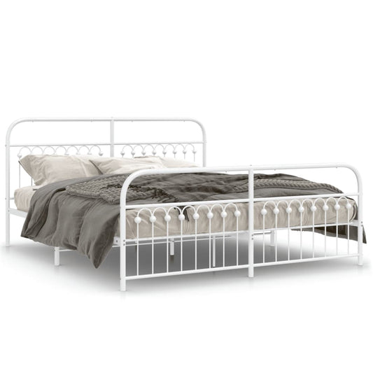 Metal Bed Frame without Mattress with Footboard White 183x203cm