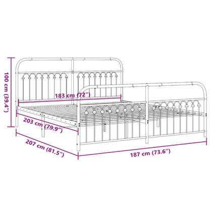 Metal Bed Frame without Mattress with Footboard White 183x203cm