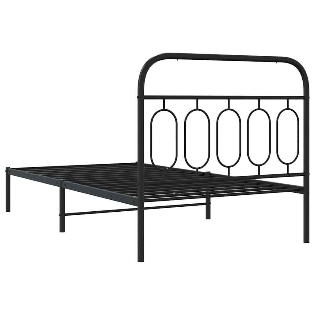 Metal Bed Frame without Mattress with Headboard Black 107x203cm