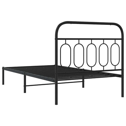 Metal Bed Frame without Mattress with Headboard Black 107x203cm