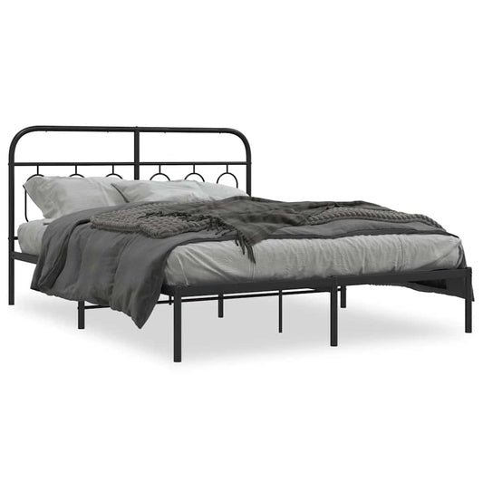 Metal Bed Frame without Mattress with Headboard Black 135x190cm