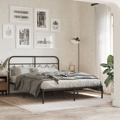 Metal Bed Frame without Mattress with Headboard Black 140x200cm