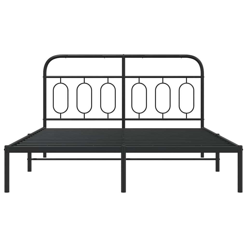 Metal Bed Frame without Mattress with Headboard Black 150x200cm