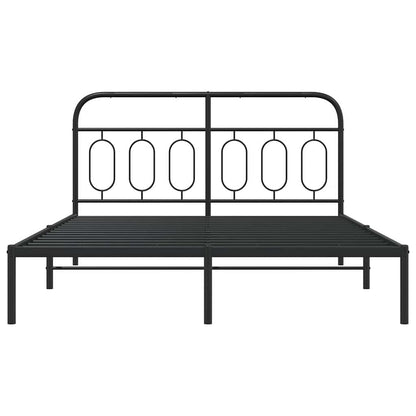 Metal Bed Frame without Mattress with Headboard Black 150x200cm