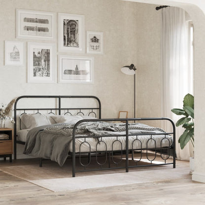 Metal Bed Frame without Mattress with Footboard Black 140x190cm